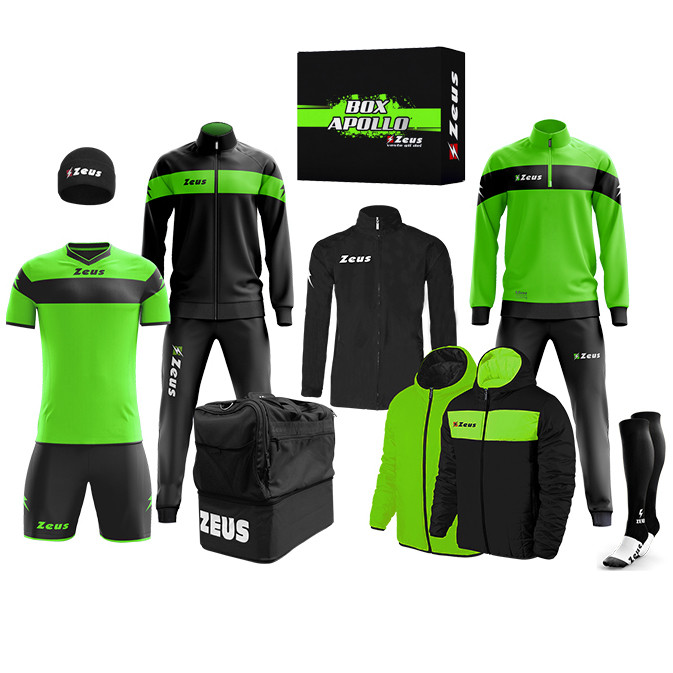 Zeus Apollo Football Kit Teamwear Box 12 kusov Neon Green Black