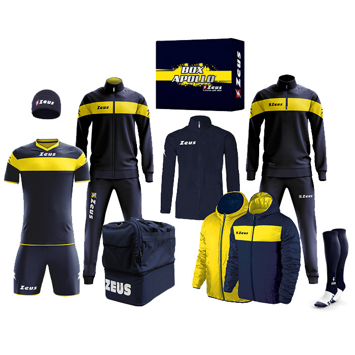 Zeus Apollo Football Kit Teamwear Box 12 pieces Navy yellow