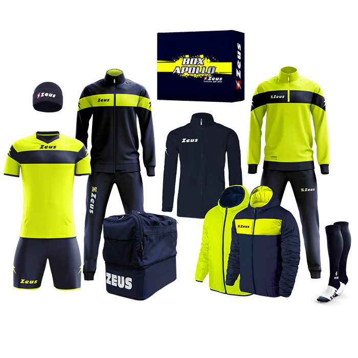 Zeus Apollo Football Kit Teamwear Box 12 pieces Navy neon yellow