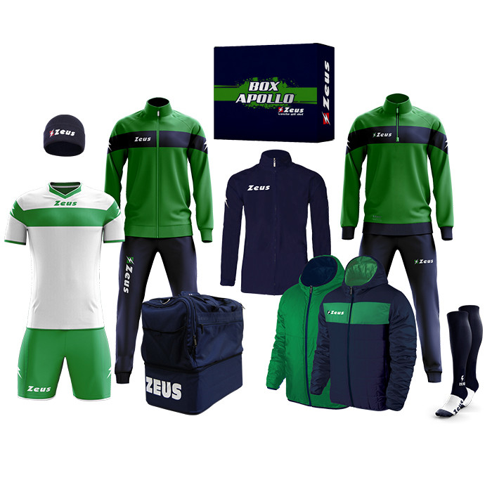 Zeus Apollo Football Kit Teamwear Box 12 pieces Navy Green