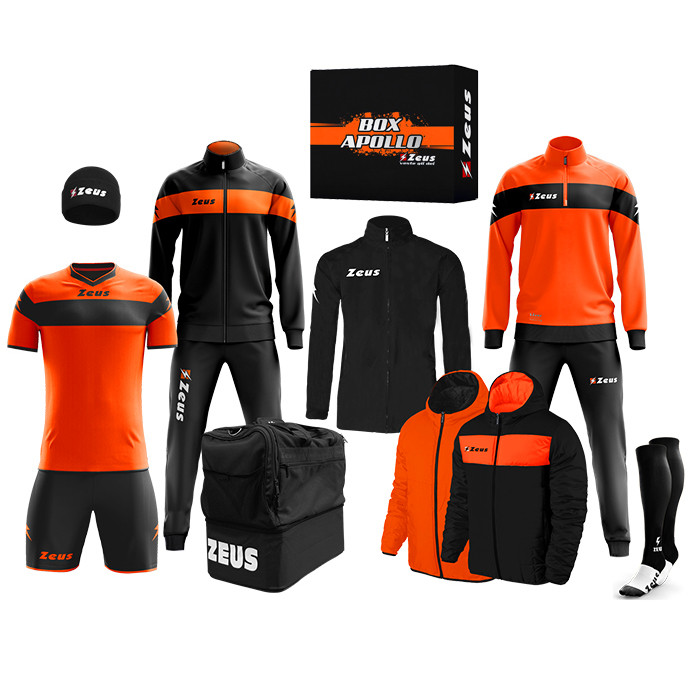Zeus Apollo Football Kit Teamwear Box 12 pieces Black Neon Orange
