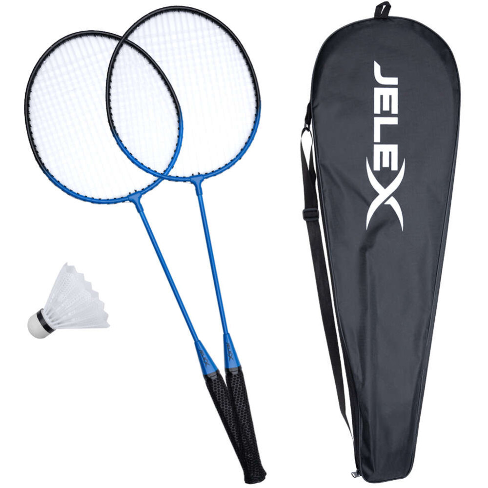 JELEX United Set of 2 Badminton Rackets with Shuttlecock black-blue