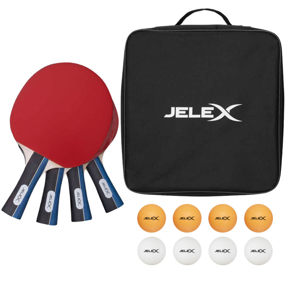 JELEX Sidespin Set of 4 table tennis rackets with 8 balls