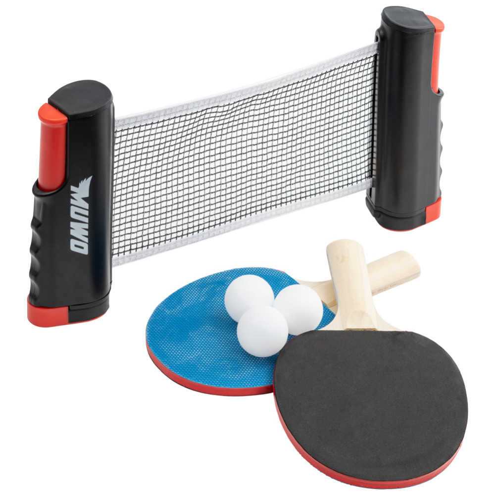 MUWO Set of 2 table tennis rackets with net and 3 balls